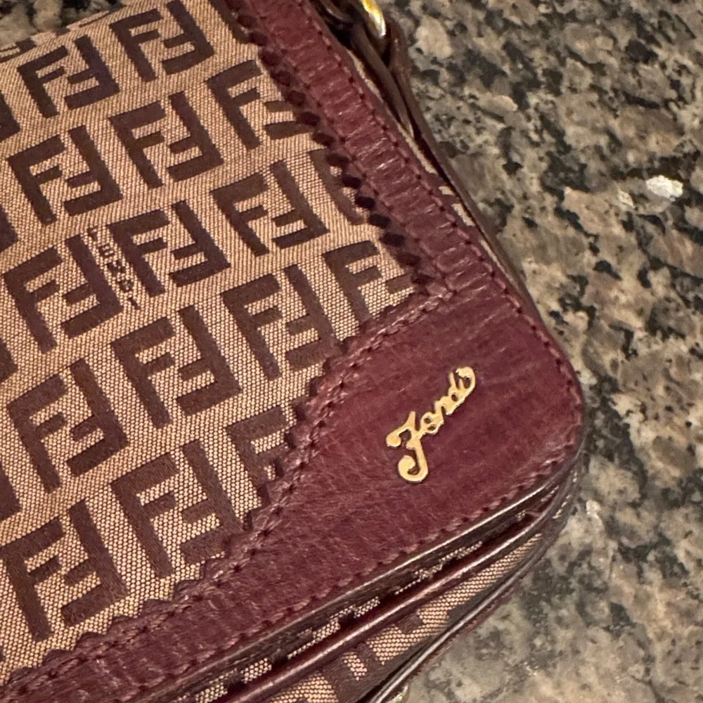 Fendi Zucchino Brown and Dark Brown Monogram flap shoulder Bag